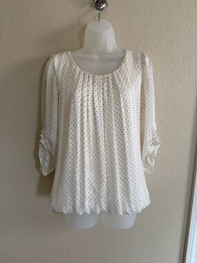 Sara Michelle Cream Blouse with Black Polka Dots